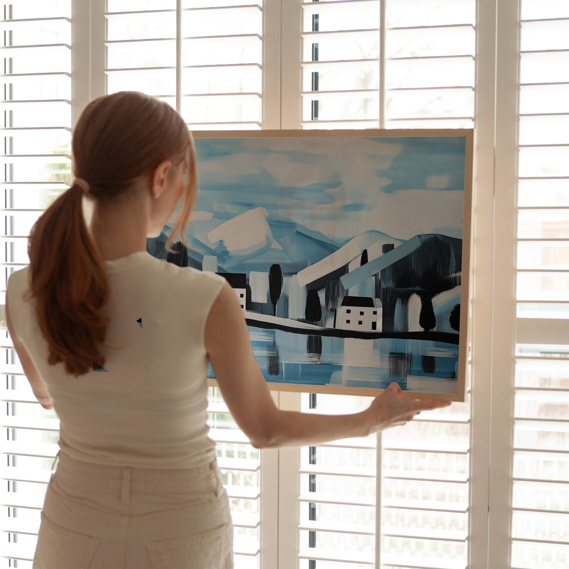 Modern Abstract Village Landscape, Minimalist Serene Art Print - Image 4