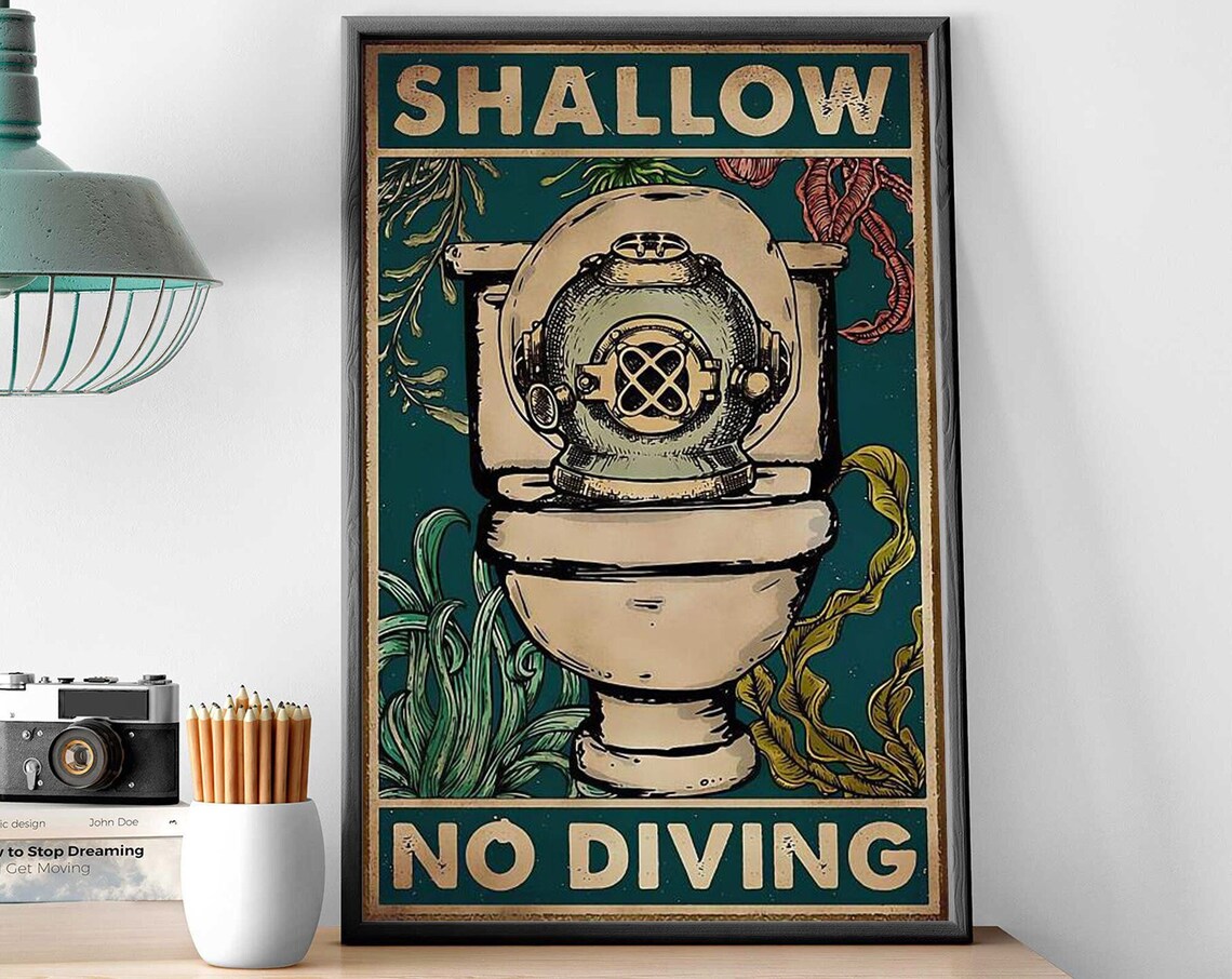 Scuba Diving Toilet Poster, Vintage Bathroom Decor