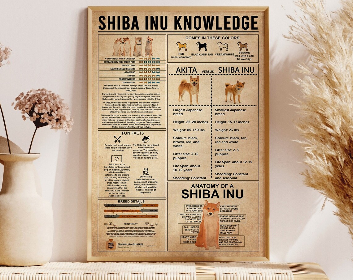 Shiba Inu Knowledge Poster, Dog Lover Wall Art