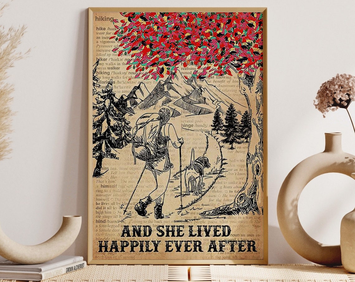 And She Lived Happily Ever After Girl Dog Hiking Art Wall Poster