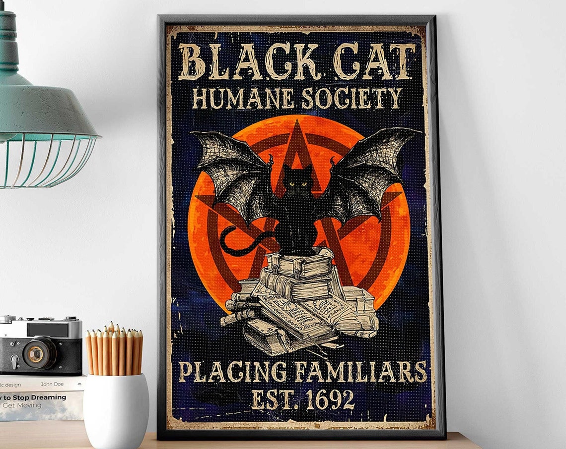 Black Cat Humane Society Placing Familiars Est 1692 Witchy Poster