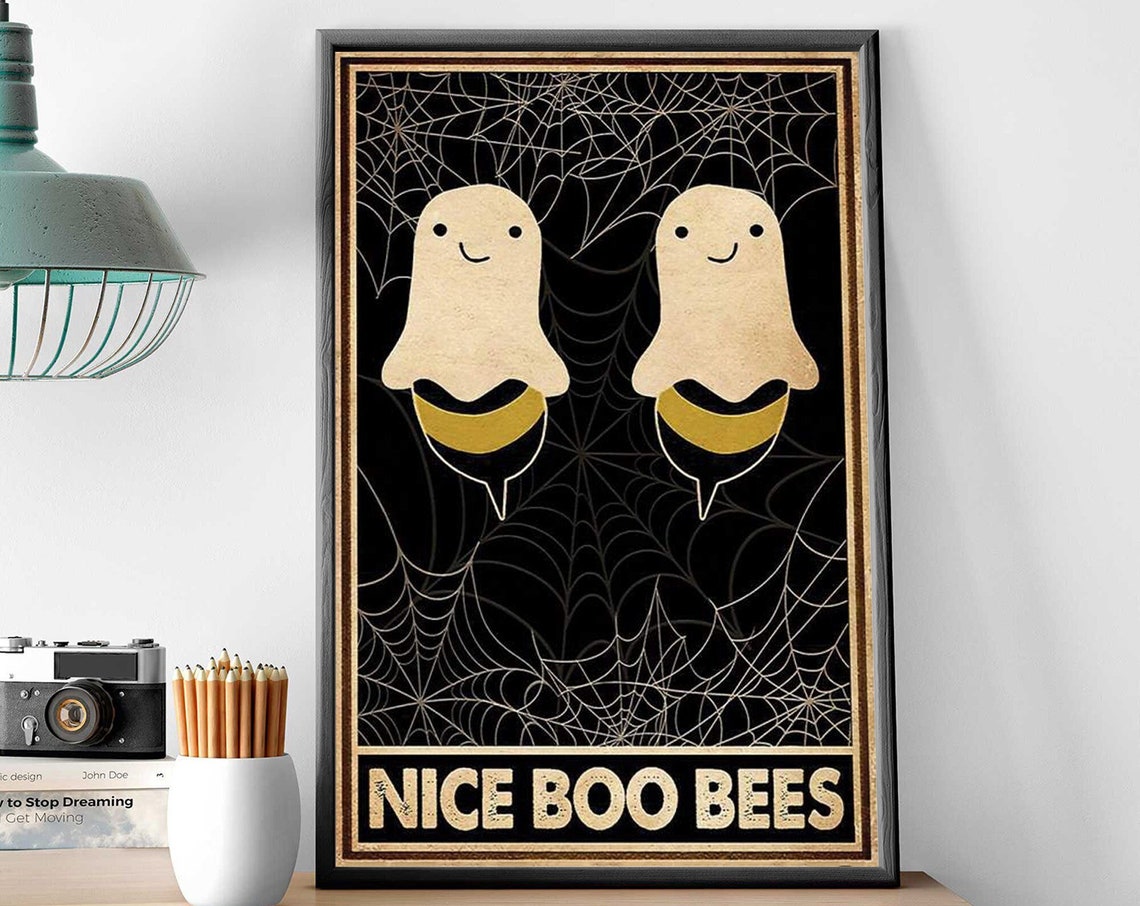 Nice Boo Bees Cute Ghost Bee Halloween Spiderweb Poster Artwork