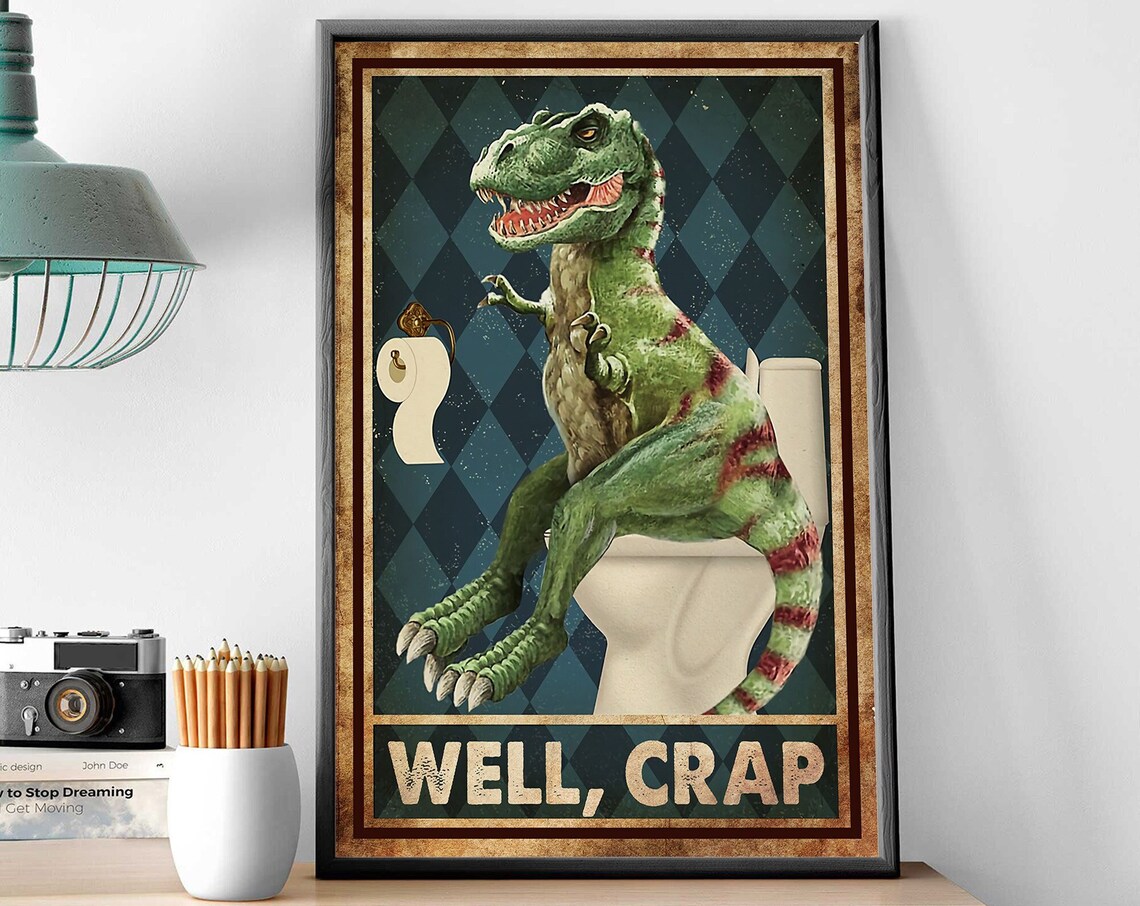 Funny Dinosaurs Bathroom Art, T Rex Toilet Sign