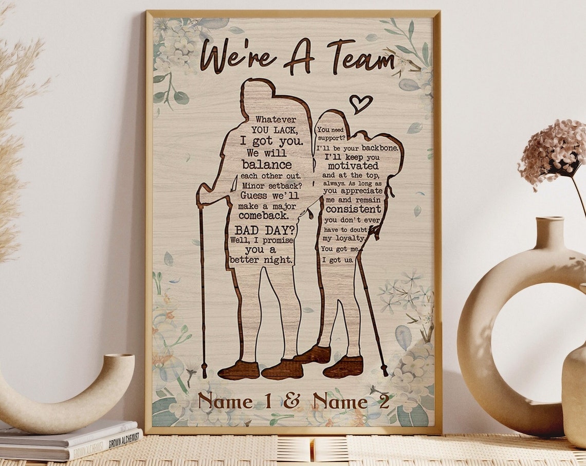 We're A Team Personalized Custom Vintage Couple Hiking Partners Poster