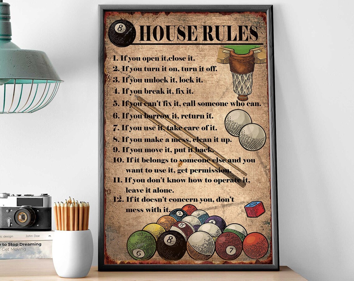 8 House Rules for Billiards, Vintage Poster Print
