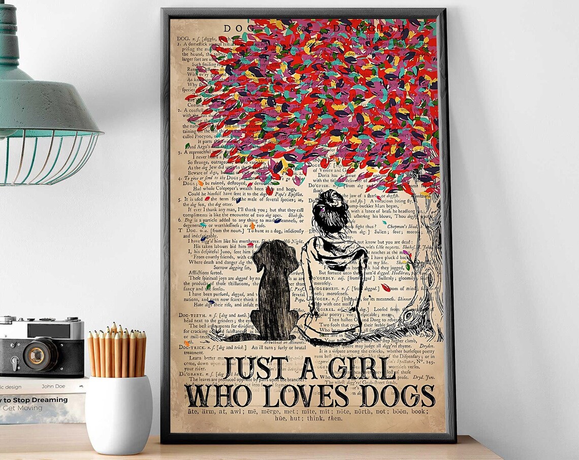 Girl and Dogs Art Print, Just a Girl Who Loves Dogs
