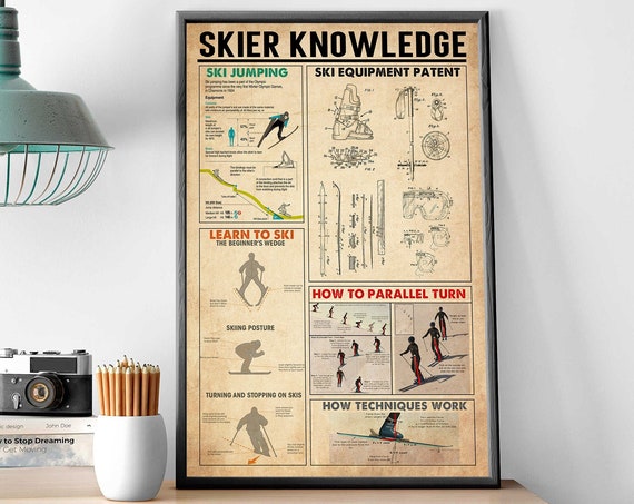 Skier Knowledge Poster Skiing Lover Gift Idea Gift For Skiing Lover Man Mountain Skiing Art Skiing Knowledge Sign Wall Art For Skier