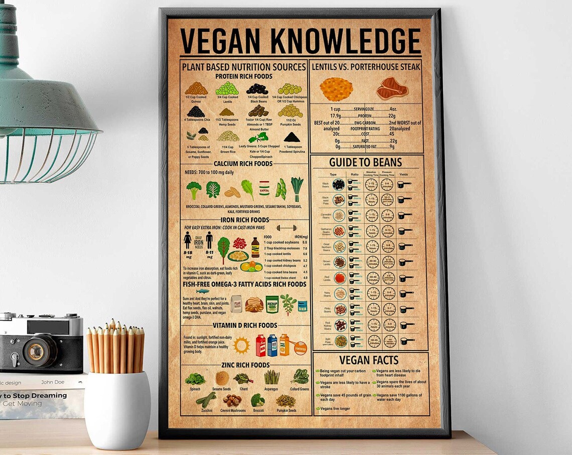 Vegan Knowledge Poster, Plant-Based Nutrition Guide to Beans