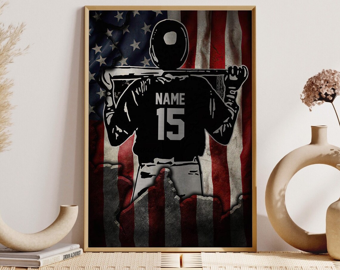 Personalized Baseball Poster, American Flag Gift