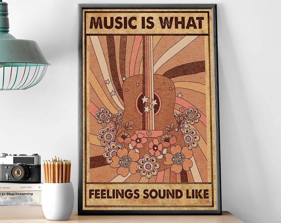 Music Is What Feelings Sound Like Floral Guitar Quote Poster