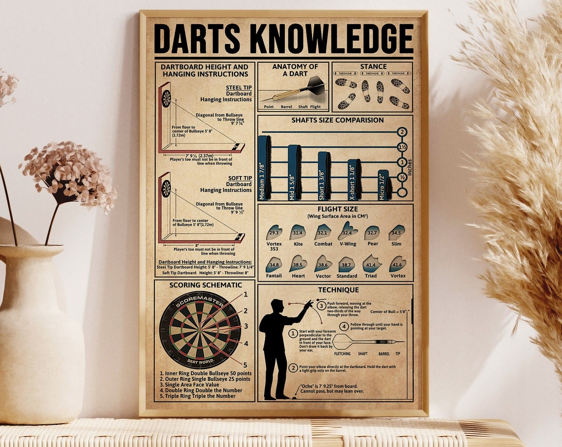 Darts Knowledge Poster Dartboard Setup Scoring And Throwing Technique