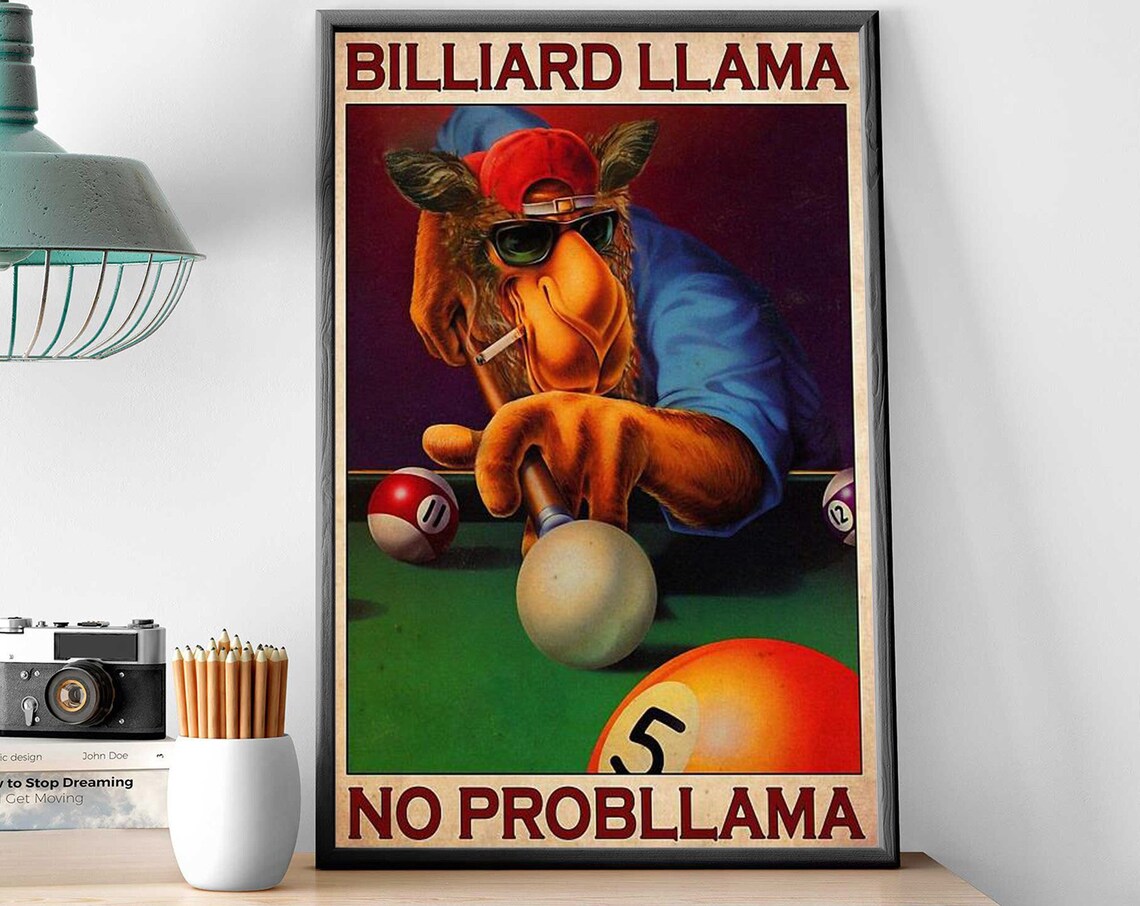 Vintage Llama Billiards Game Room Art Print