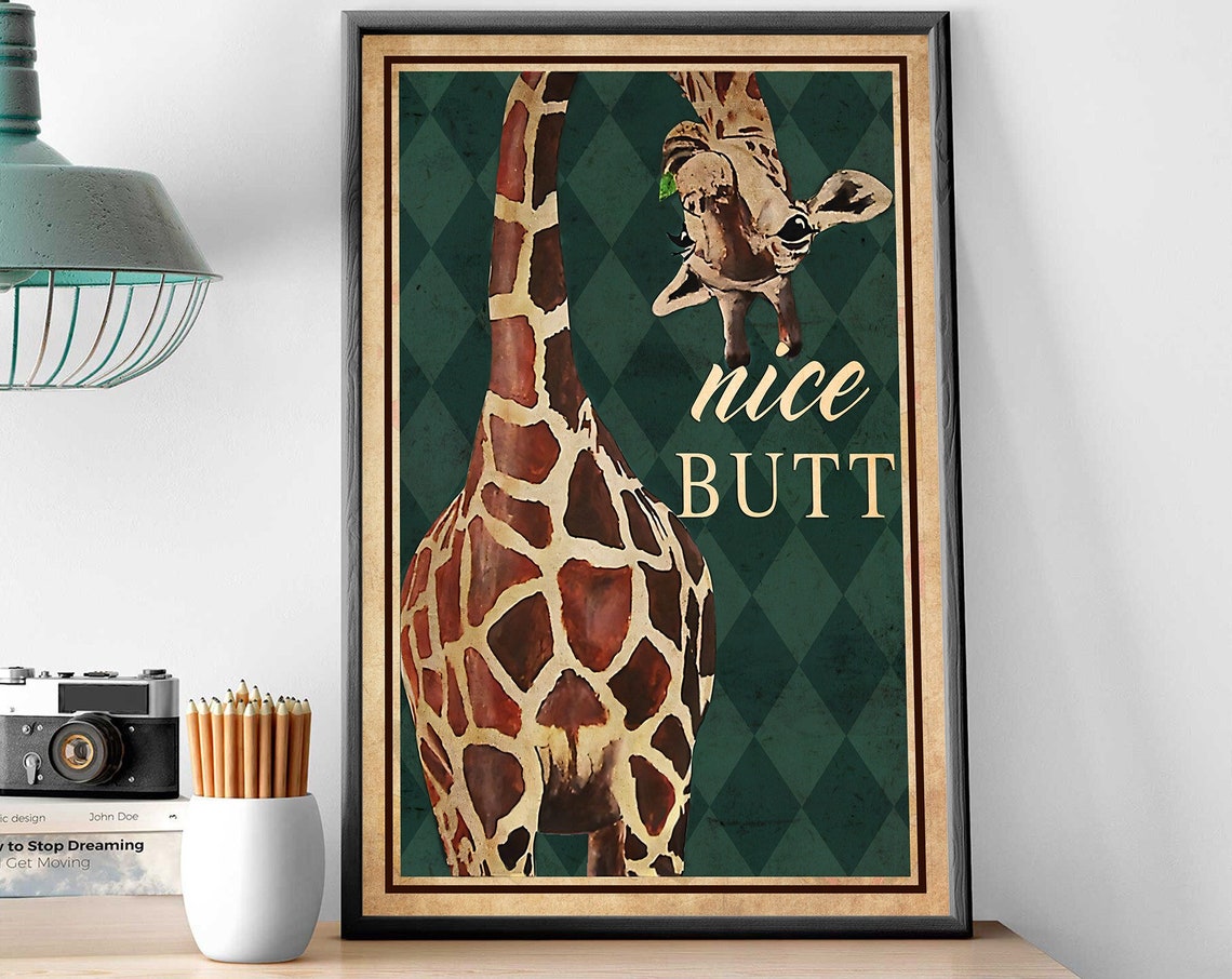 Funny Giraffe Nice Butt Peeking Giraffe Bathroom Humor Poster
