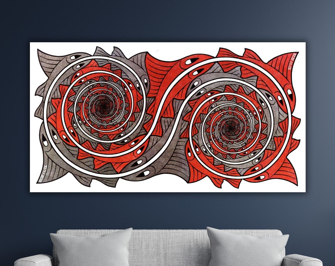 Escher Whirlpools Double Spiral Fish Optical Illusion Art Poster