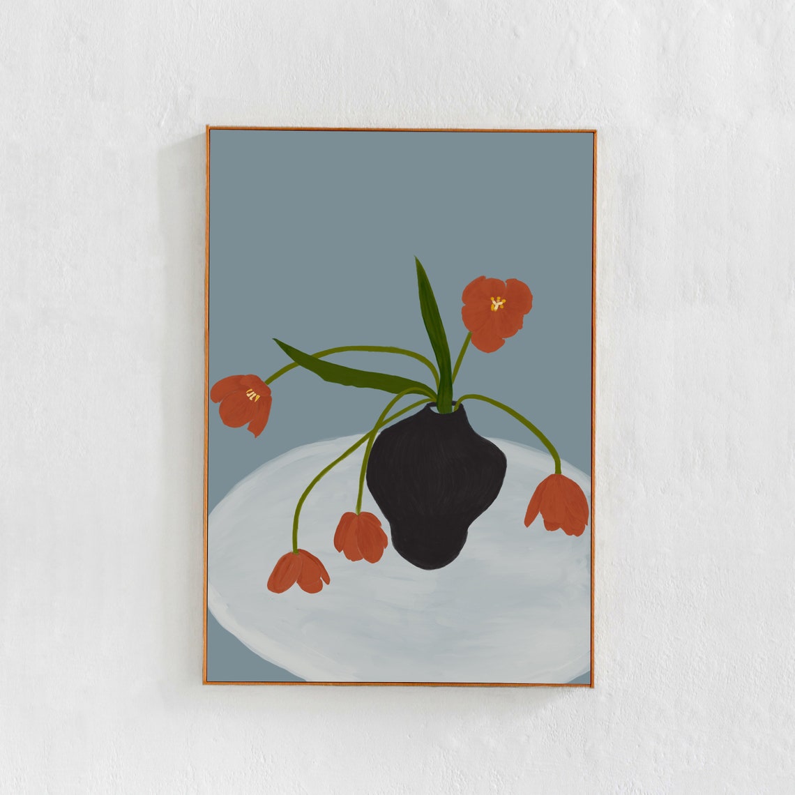 Red Tulips In A Vase Floral Art Print - Image 3