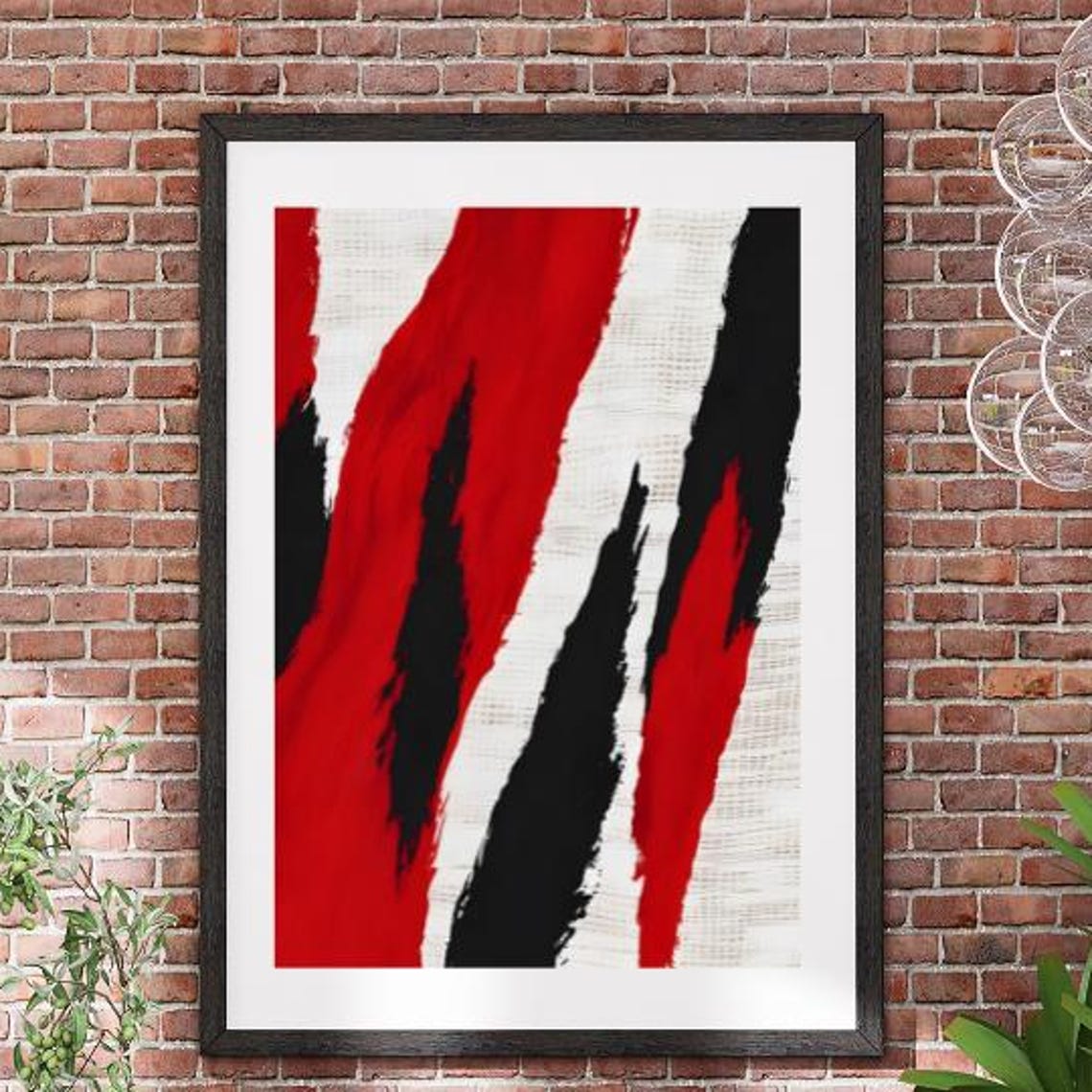 Red Black White Abstract Brushstroke Diagonal Stripe Modern Art Poster