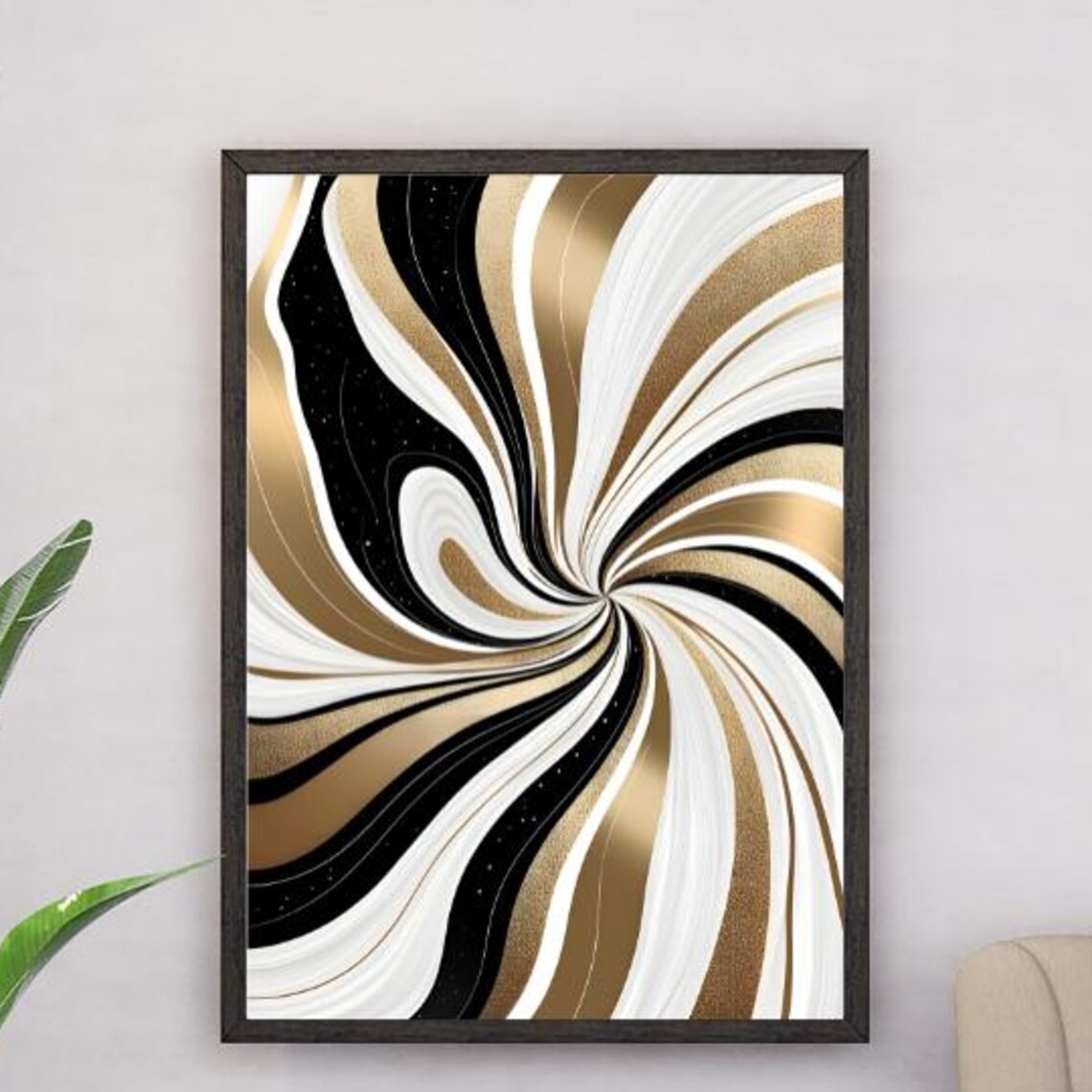 Black Gold White Abstract Spiral Swirl Twist Modern Glam Poster