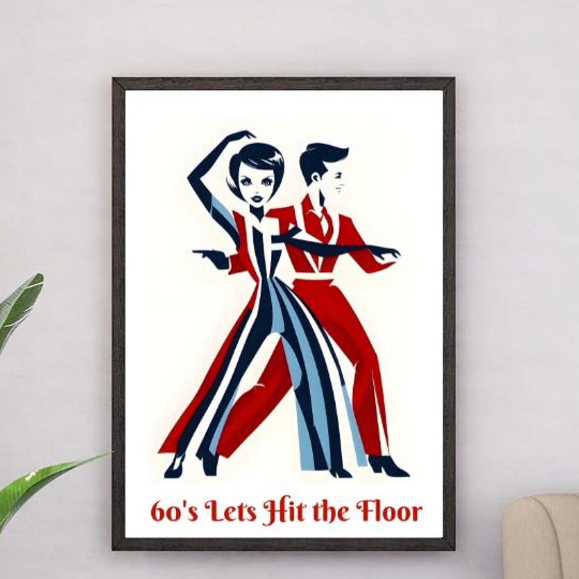 Groovy 60s Dance Party Silhouette Dancers Retro Floor Poster