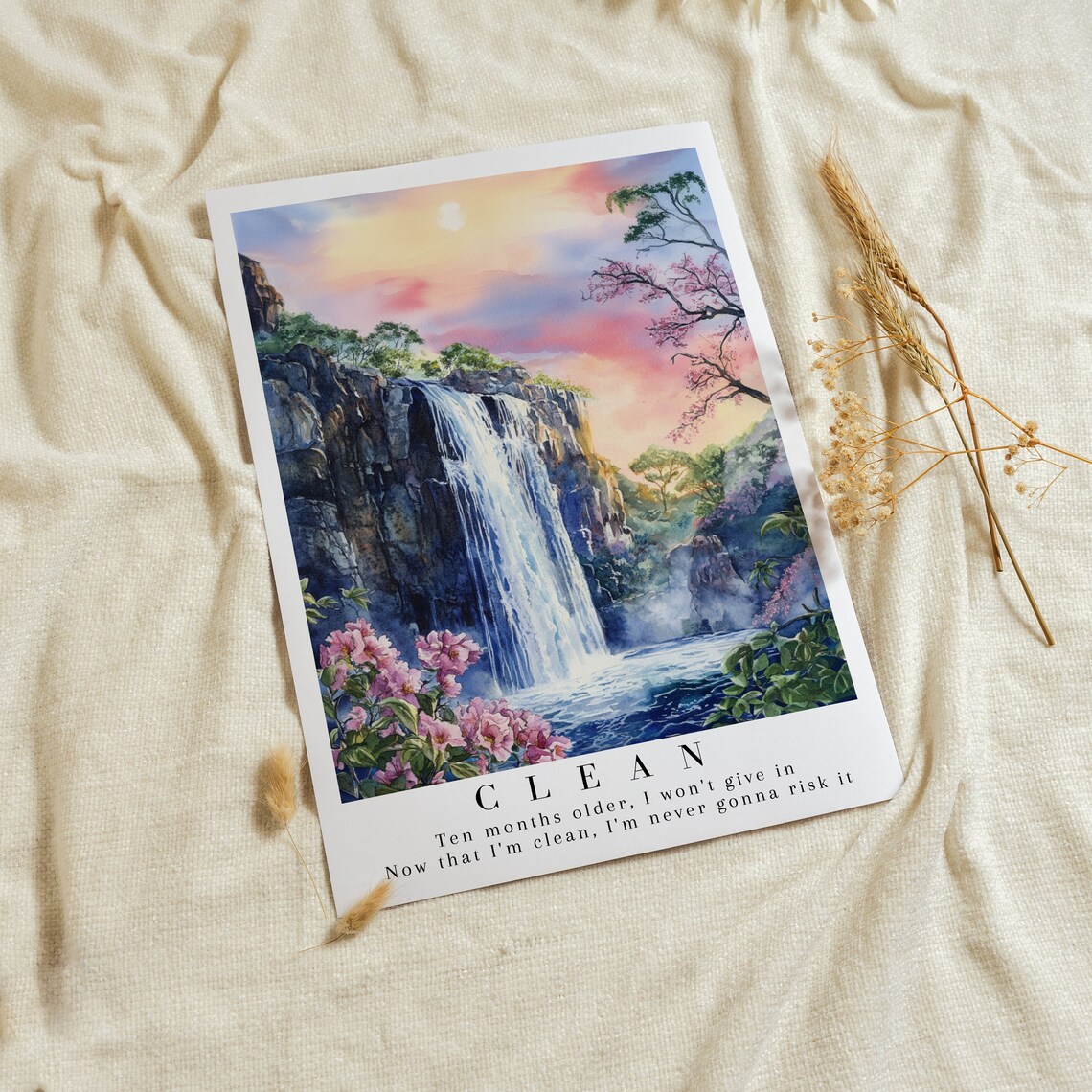 1989 Waterfall Watercolor Art Print, Dreamy Core - Image 2