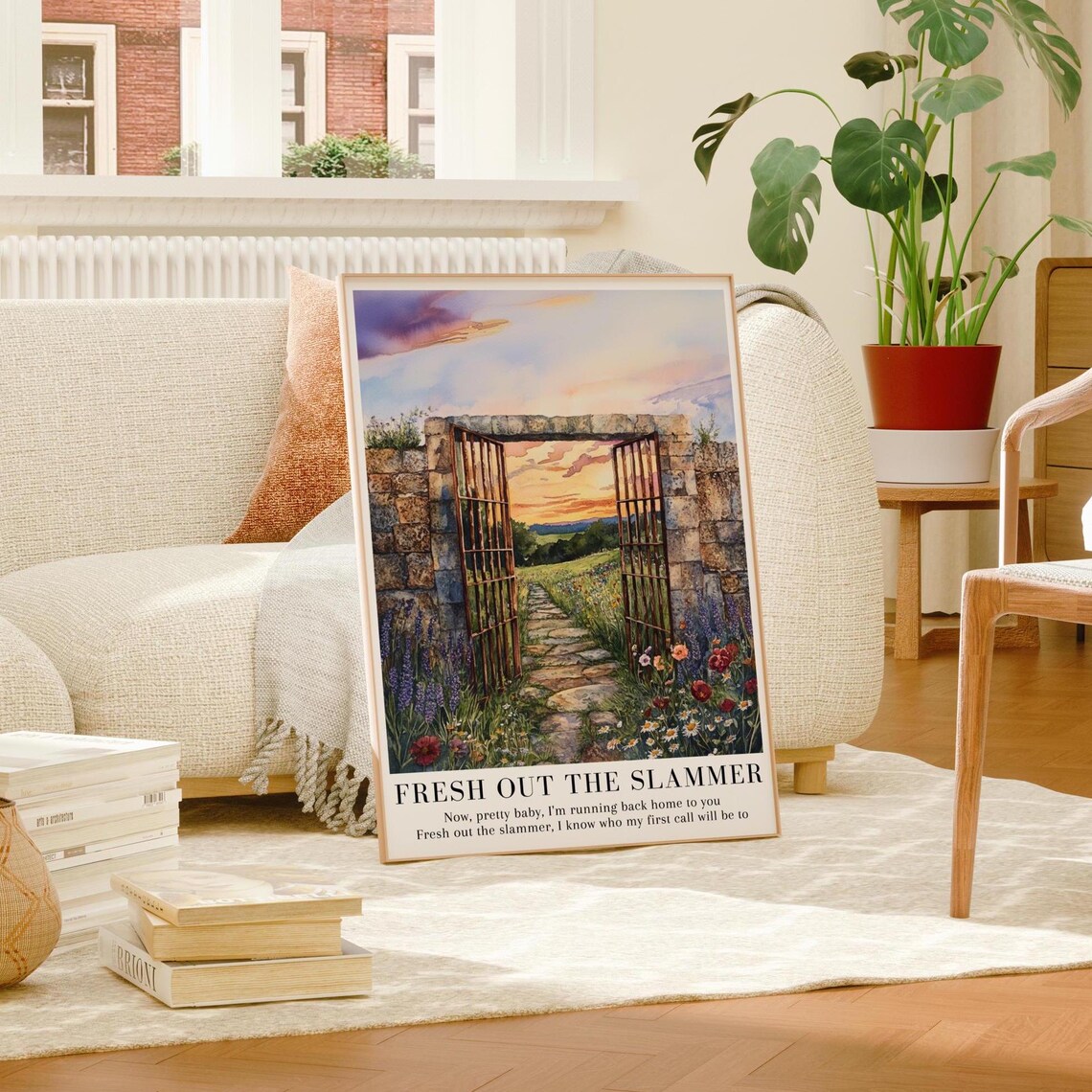 Fresh Out The Slammer Taylor Swift Watercolor Garden Gate Sunset Print