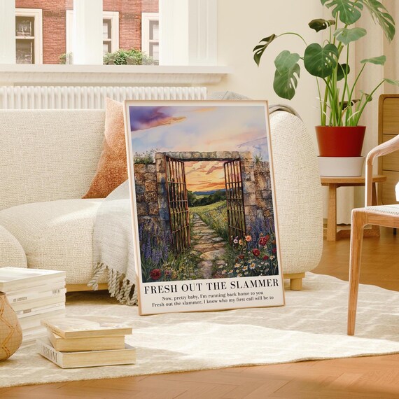 Fresh Out The Slammer Taylor Swift Watercolor Garden Gate Sunset Print