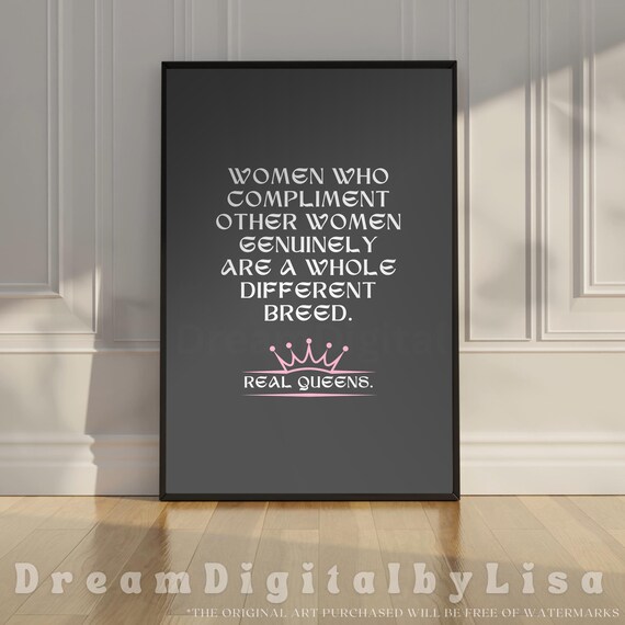 Real Queens Empowerment Quote Pink Crown Feminist Wall Poster