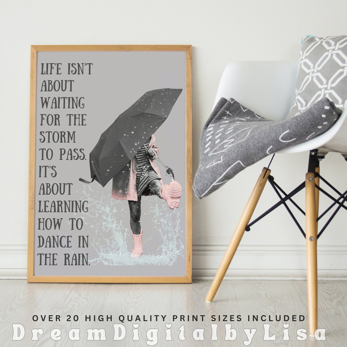 Learn to Dance in the Rain Inspirational Quote with Umbrella Girl Poster - Image 2
