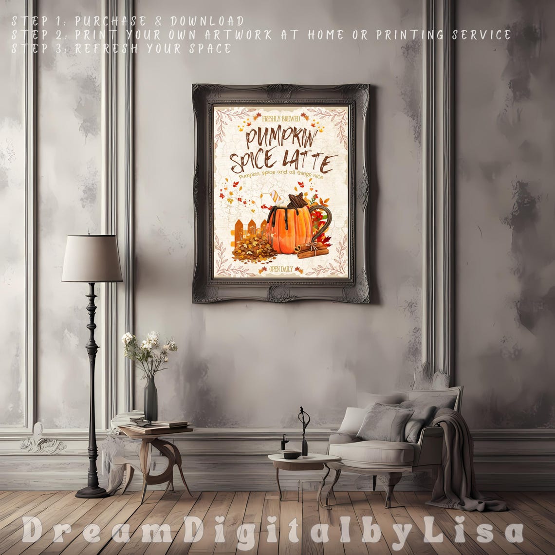 Freshly Brewed Pumpkin Spice Latte Poster Autumn Coffee Shop Sign Art - Image 3