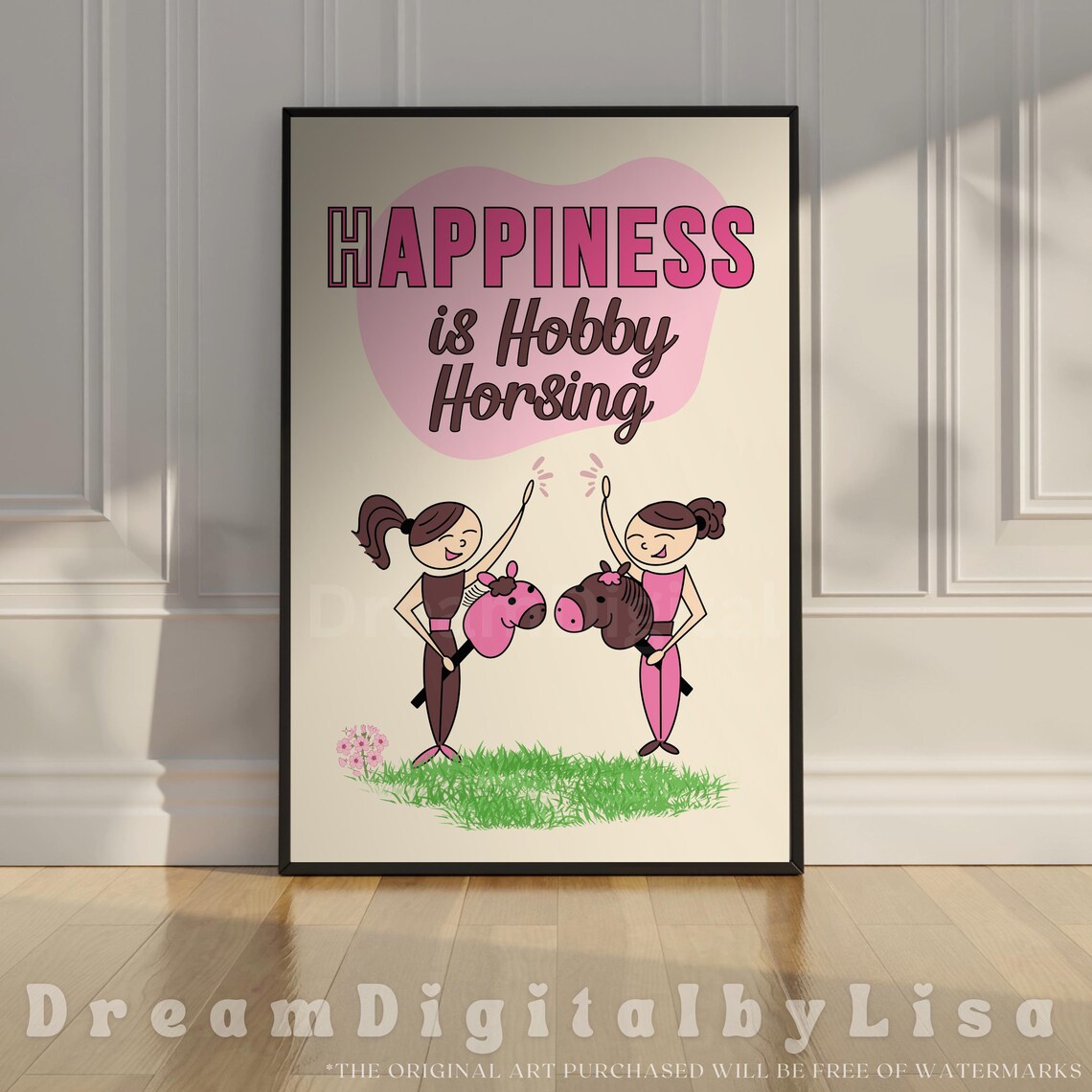 Happiness Is Hobby Horsing Cartoon Equestrian Girls Gift Poster