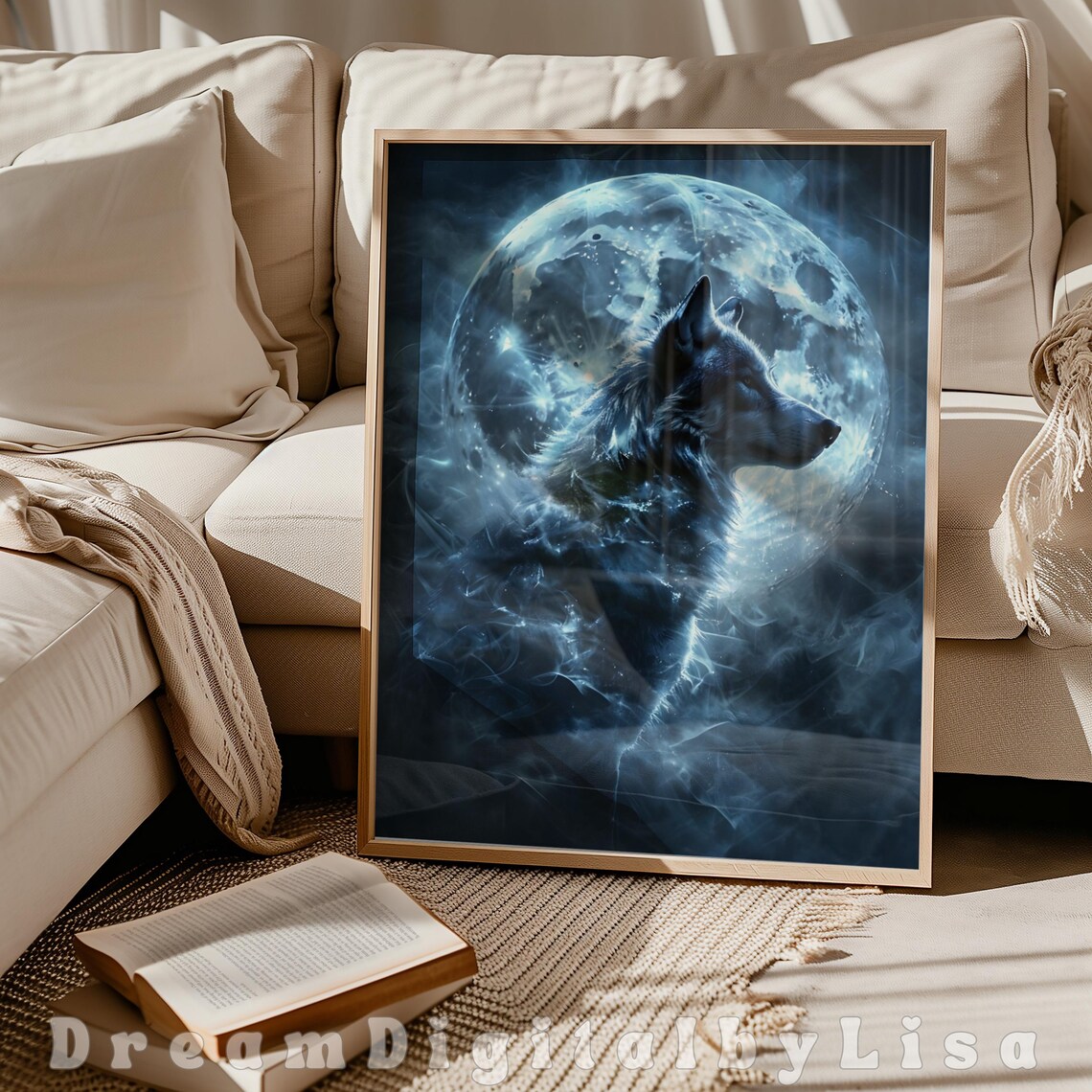 Wolf Print, Full Moon Nature Fantasy Art Print - Image 2
