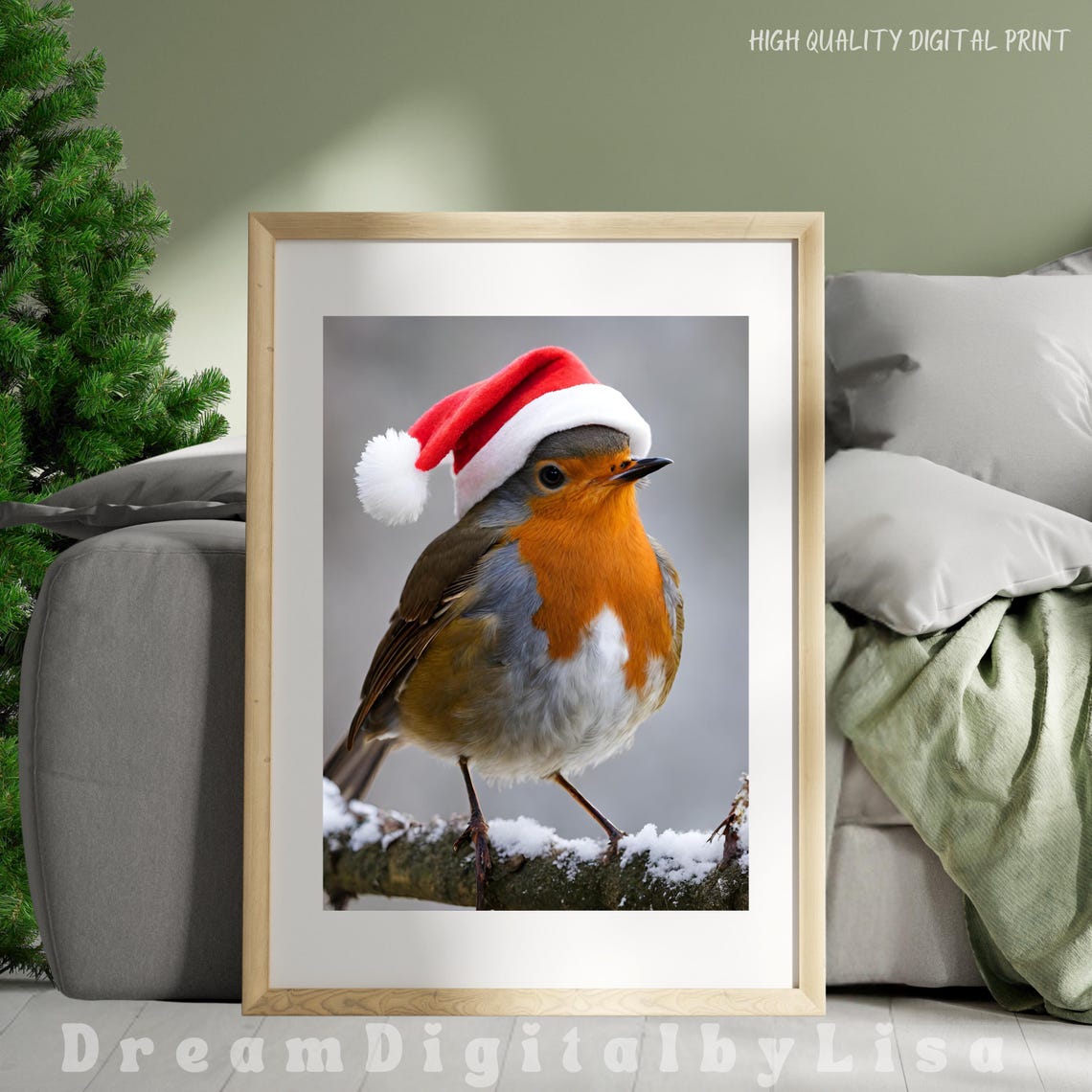 Christmas Robin Wearing Santa Hat Snowy Winter Bird Scene Poster - Image 4