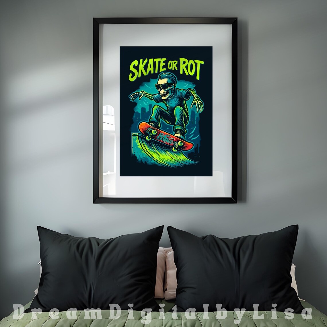 Skeleton Skateboarder, Edgy Teen Room Art Print - Image 2