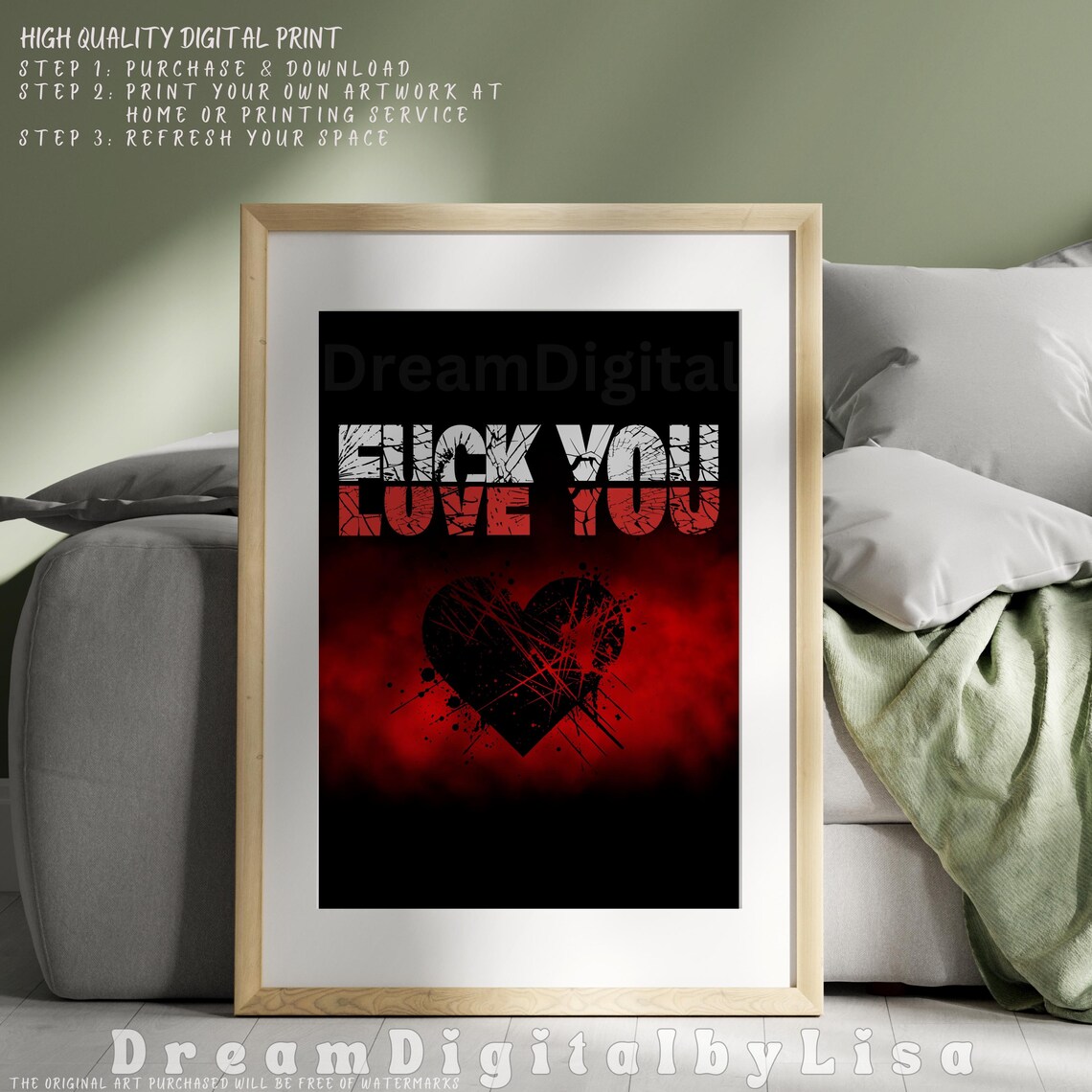Fuck You Love You Dark Heart Poster Grunge Romantic Aesthetic Art - Image 2