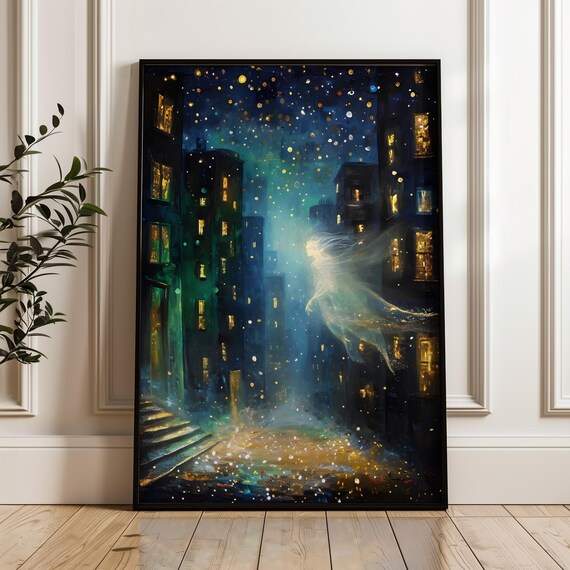 Urban Mystical Gothic Fantasy Night Scene Wall Art Dark Whimsigoth Mystical Cityscape Art Urban Fantasy Art Fantasy Gifts
