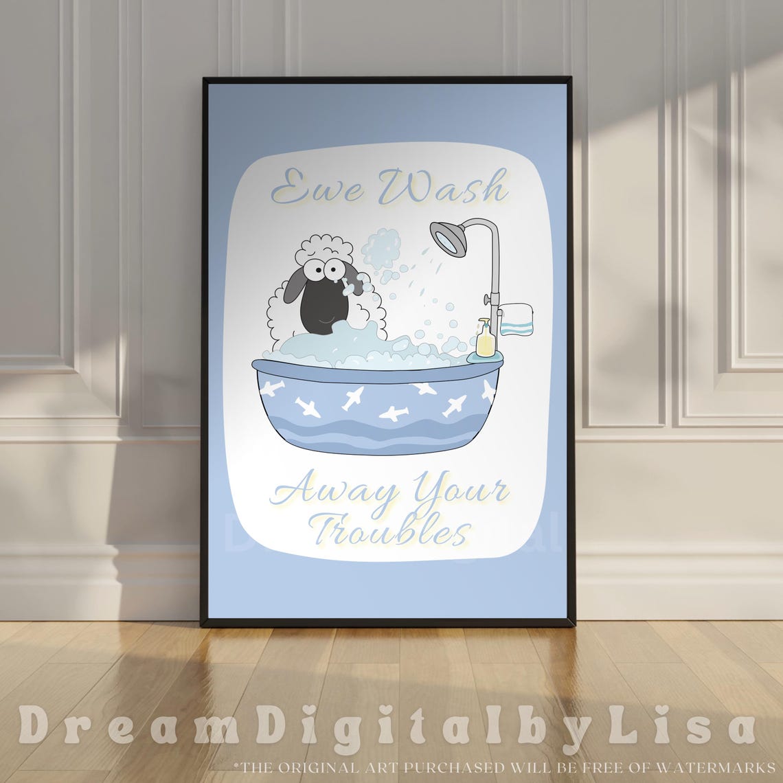 Ewe Wash Away Your Troubles Cute Sheep Bubble Bath Quote Poster