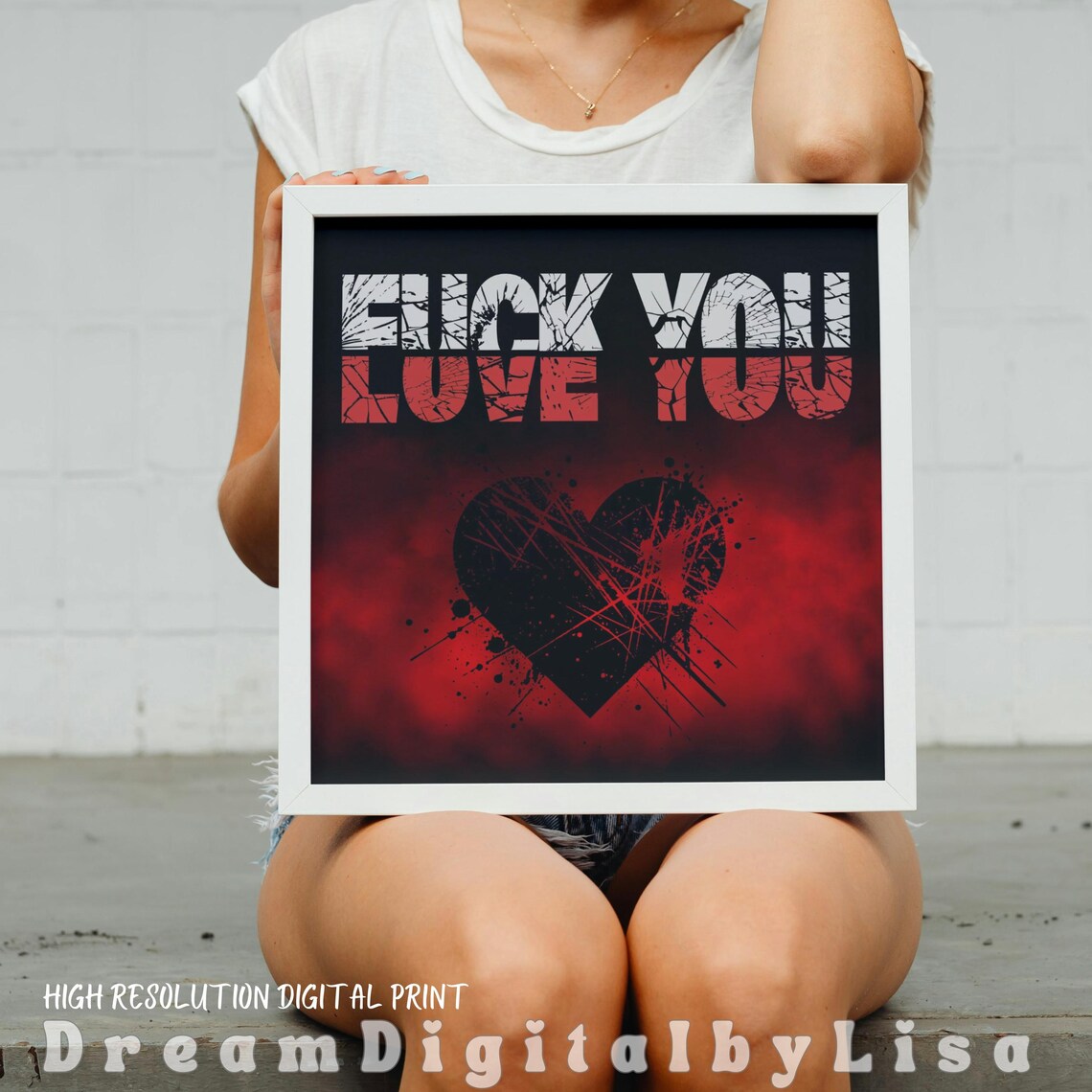 Fuck You Love You Dark Heart Poster Grunge Romantic Aesthetic Art - Image 4