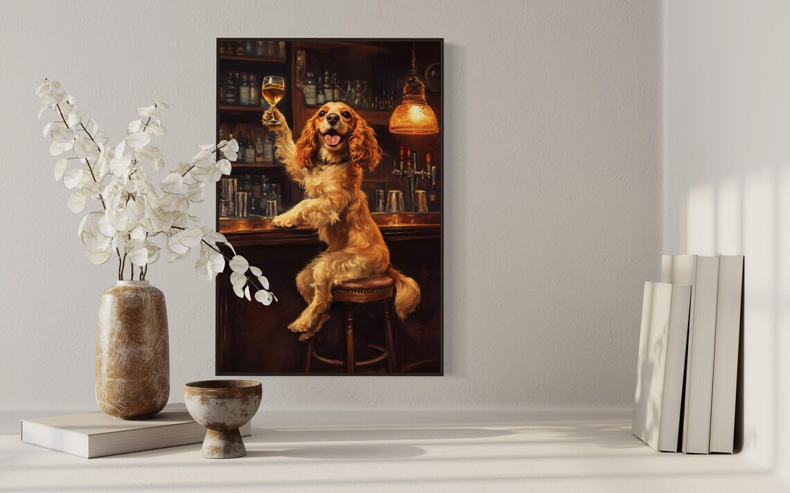 Cocker Spaniel Bar Art Print, Rustic Pub Decor - Image 5