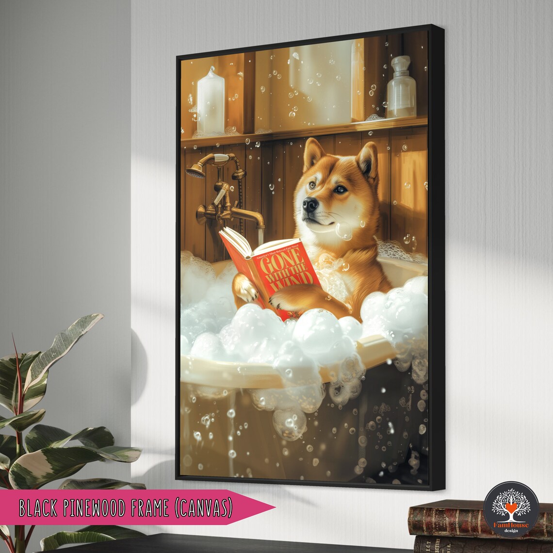 Custom Shiba Inu Dog in Bathtub, Funny Bathroom Art Print - Image 2