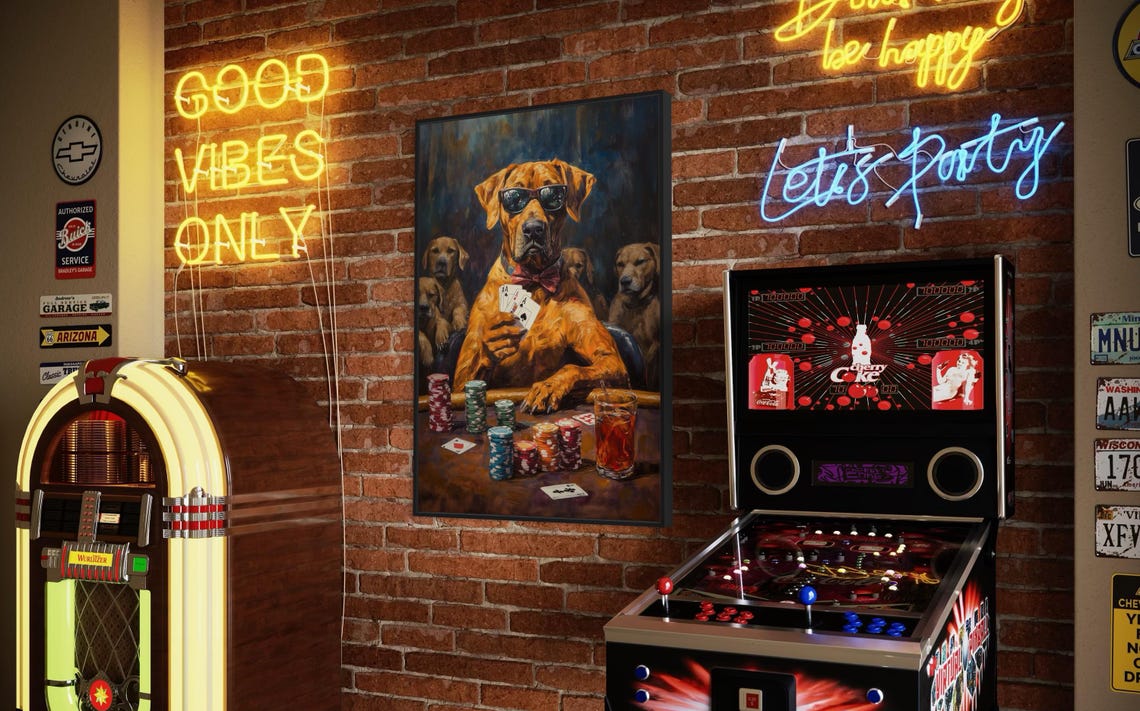 Cool Rhodesian Ridgeback Poker Player Holding Aces and Chips Poster - Image 6
