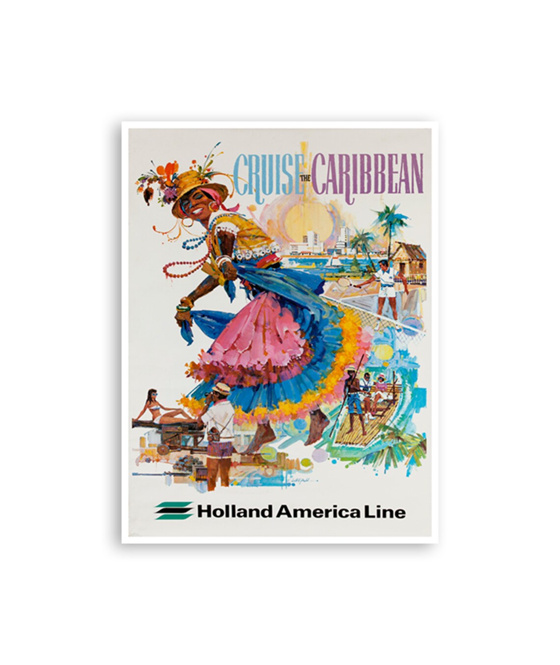 Cruise the Caribbean Vintage Holland America Line Travel Poster