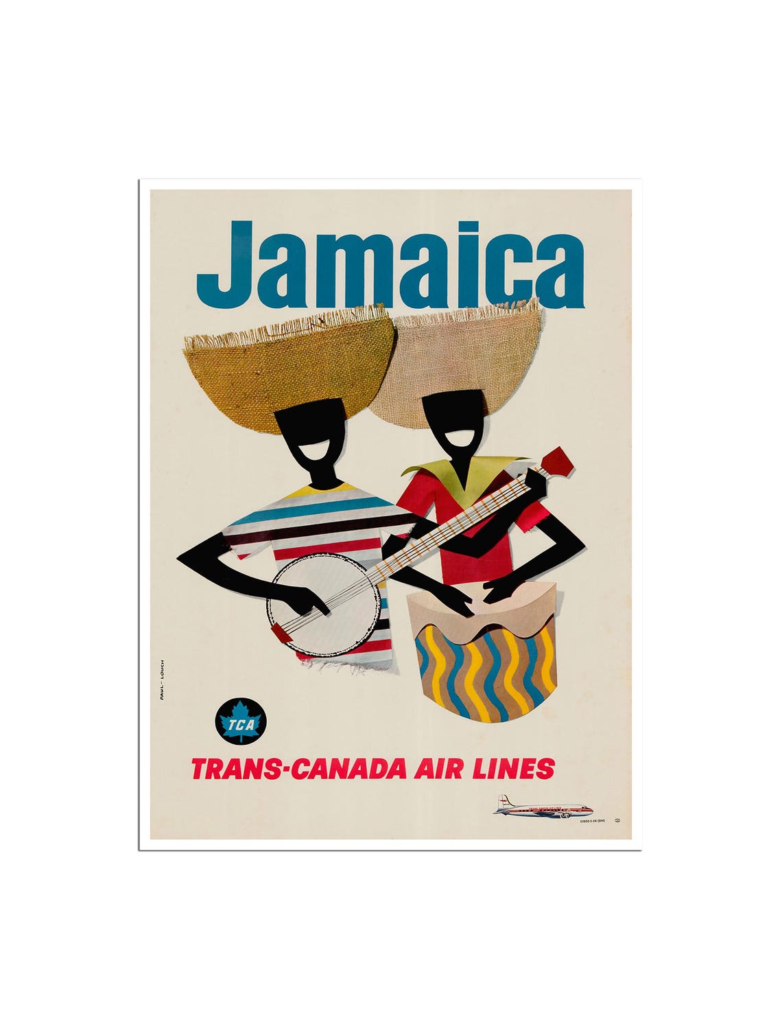 Jamaica Trans Canada Air Lines Banjo Drum Musicians Vintage Poster