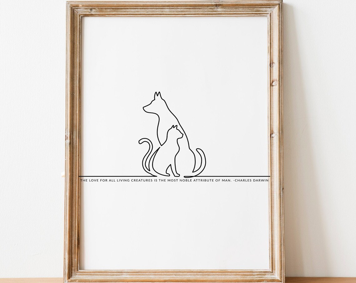 Cat Dog Line Art Print, Minimalist Animal Lovers