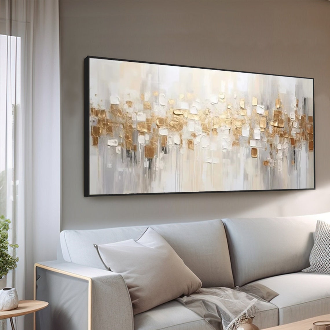 Gold Foil Squares White Gray Abstract Modern Minimalist Wall Art - Image 3