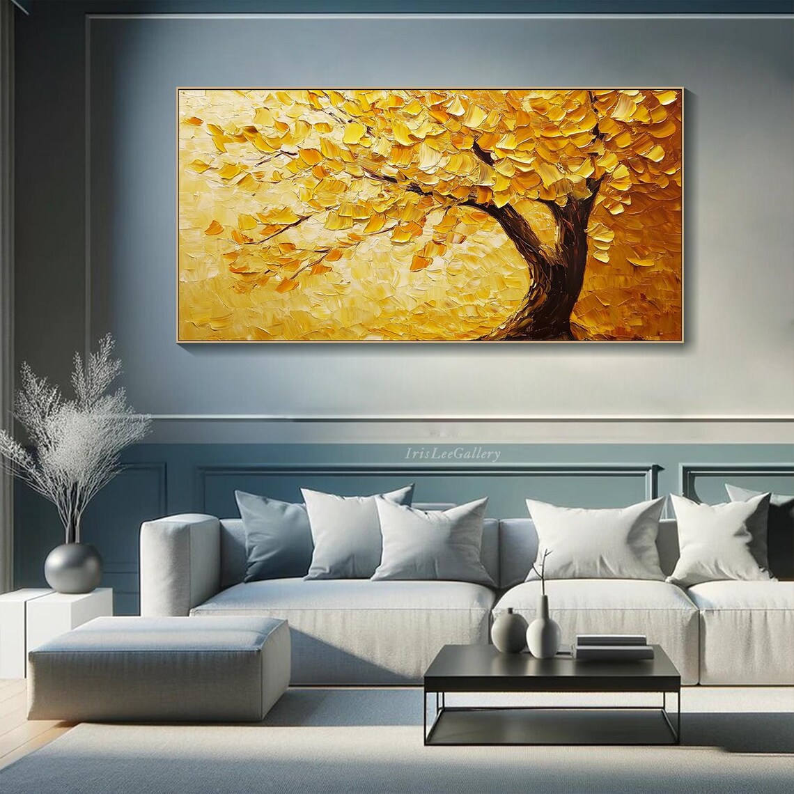 Original Gold Tower Tree Painting On Large 3d Textured Wall Art Unique Living Room Wall Art Natural Painting Wind Texture Look Art - Image 2