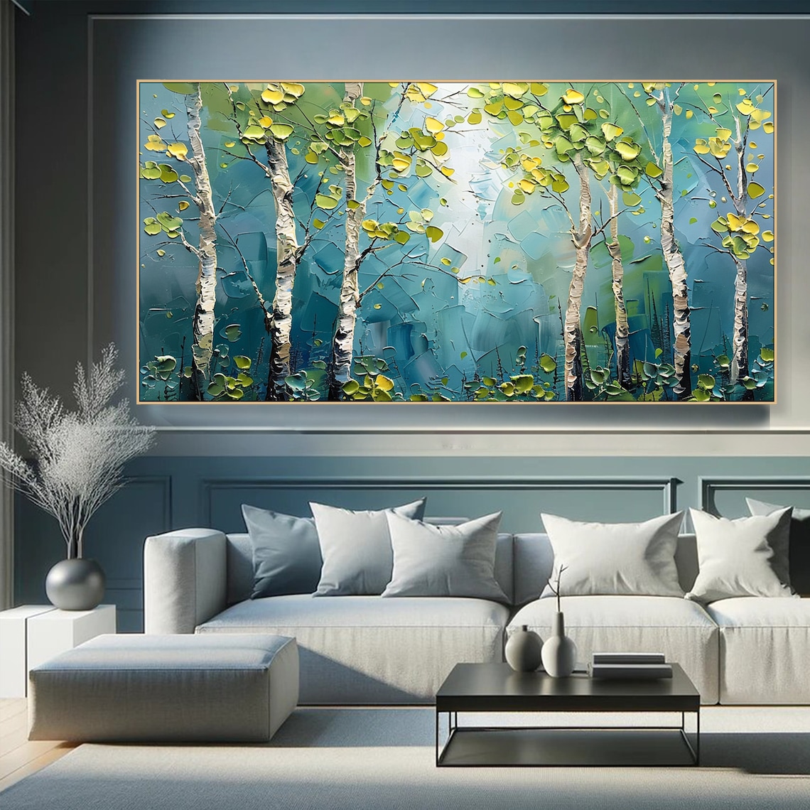 Forest Painting on Green Birch Trees, Contemporary Art Print - Image 3