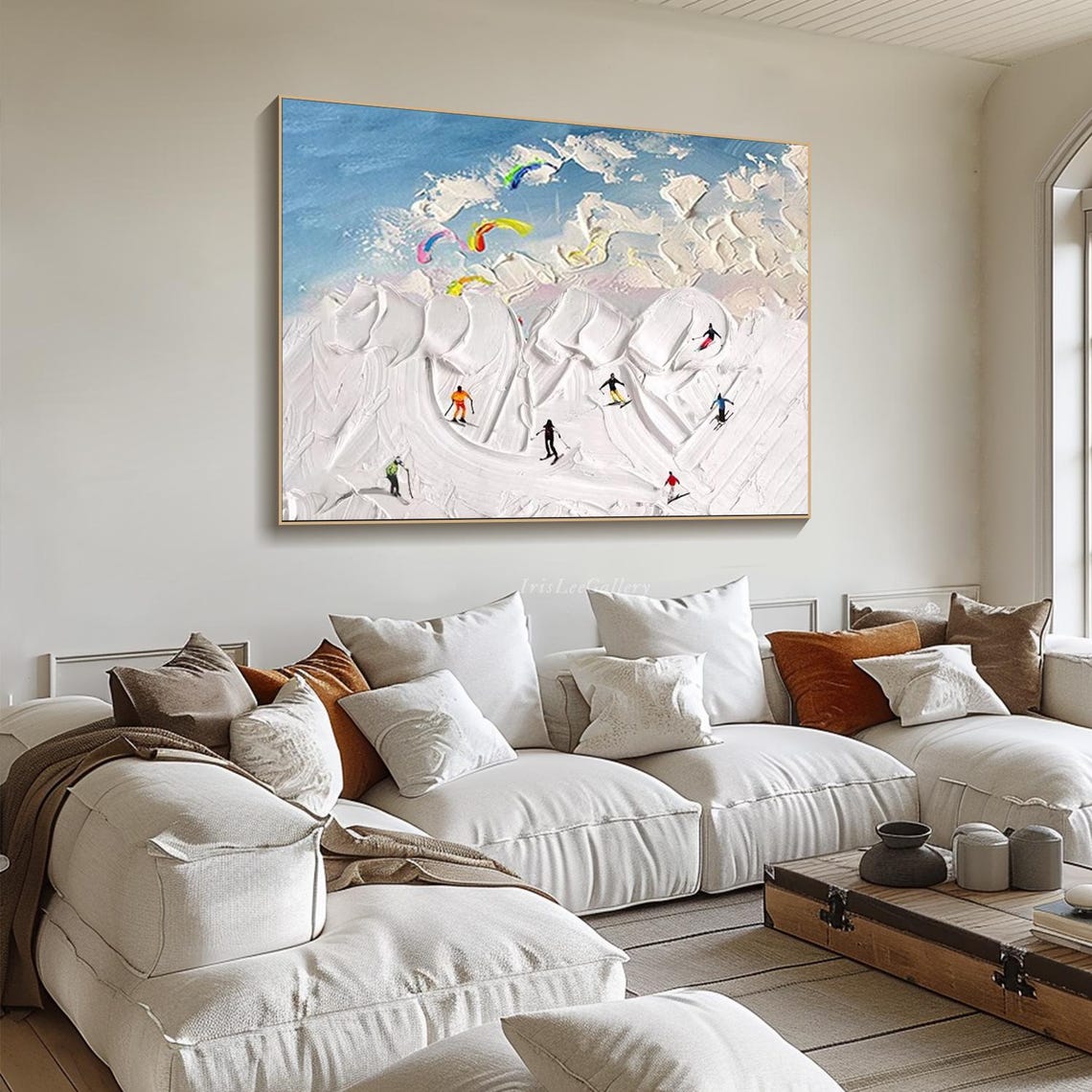 3d Texture Wall Art Original Ski Sport Oil Painting On Personalized Gift Skier On Snowy Mountain Art White Snow Skiing Art Home Decor - Image 3