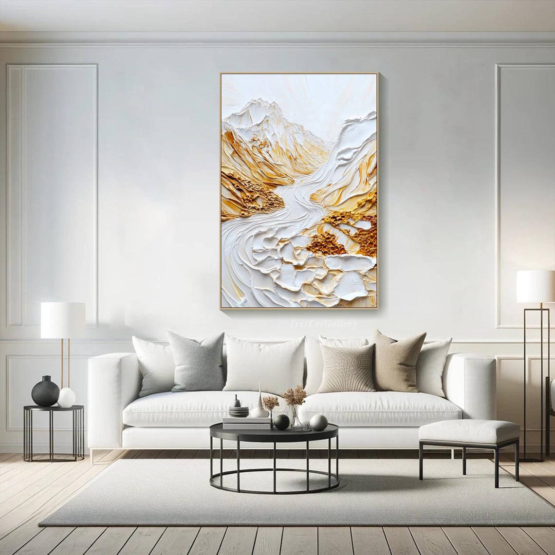 Original 3d Textured Wall Art Gold Mountain Painting On Custom Wall Art Rolling Hill Painting Plaster Style Living Room Art - Image 4