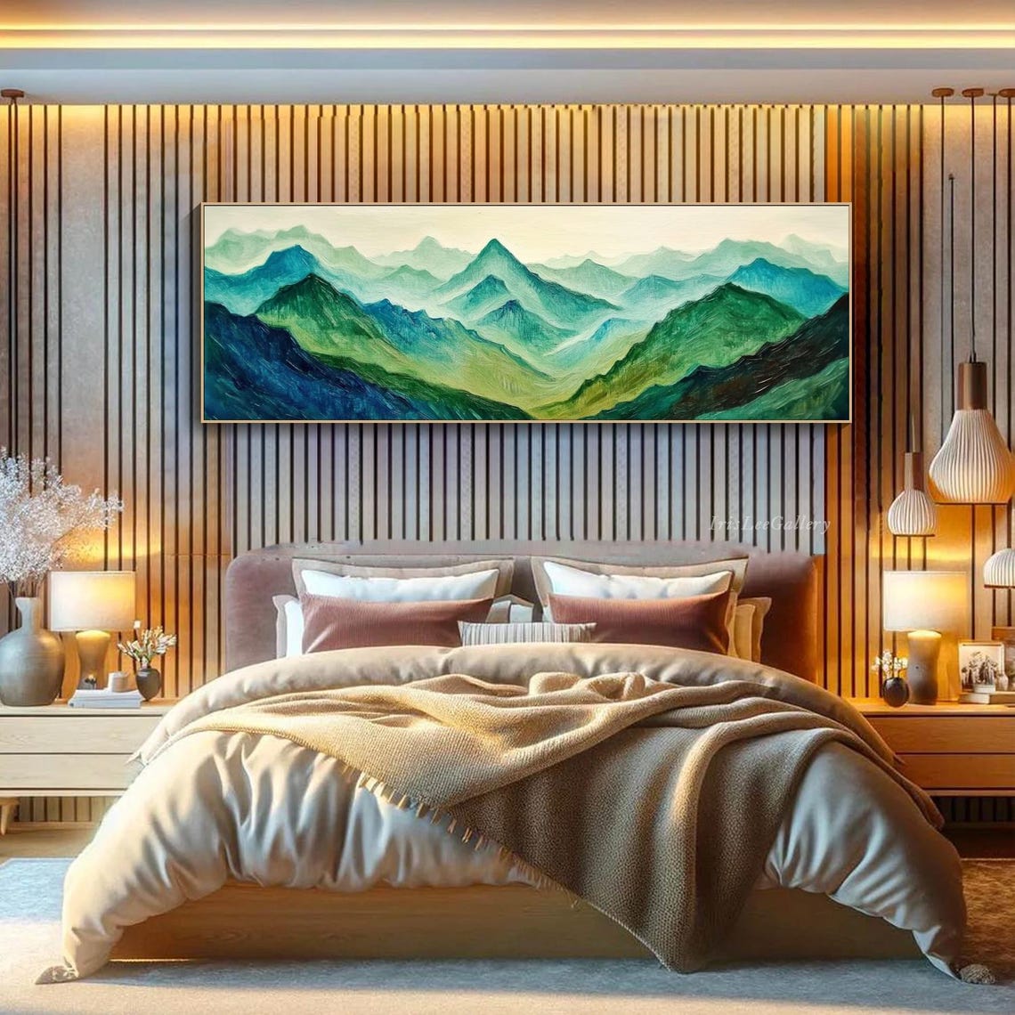 Abstract Mountain Landscape Painting Modern Green Textured Wall Art Impasto Minimalist Nature Scenery Wall Art Contemporary Peaceful Decor - Image 3
