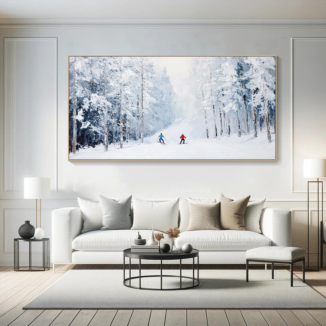Original Ski Sport 3d Texture Wall Art Snowy Pine Tree Forest Painting On Personalized Gift Snowy Mountain Art White Snow Skiing Art - Image 3