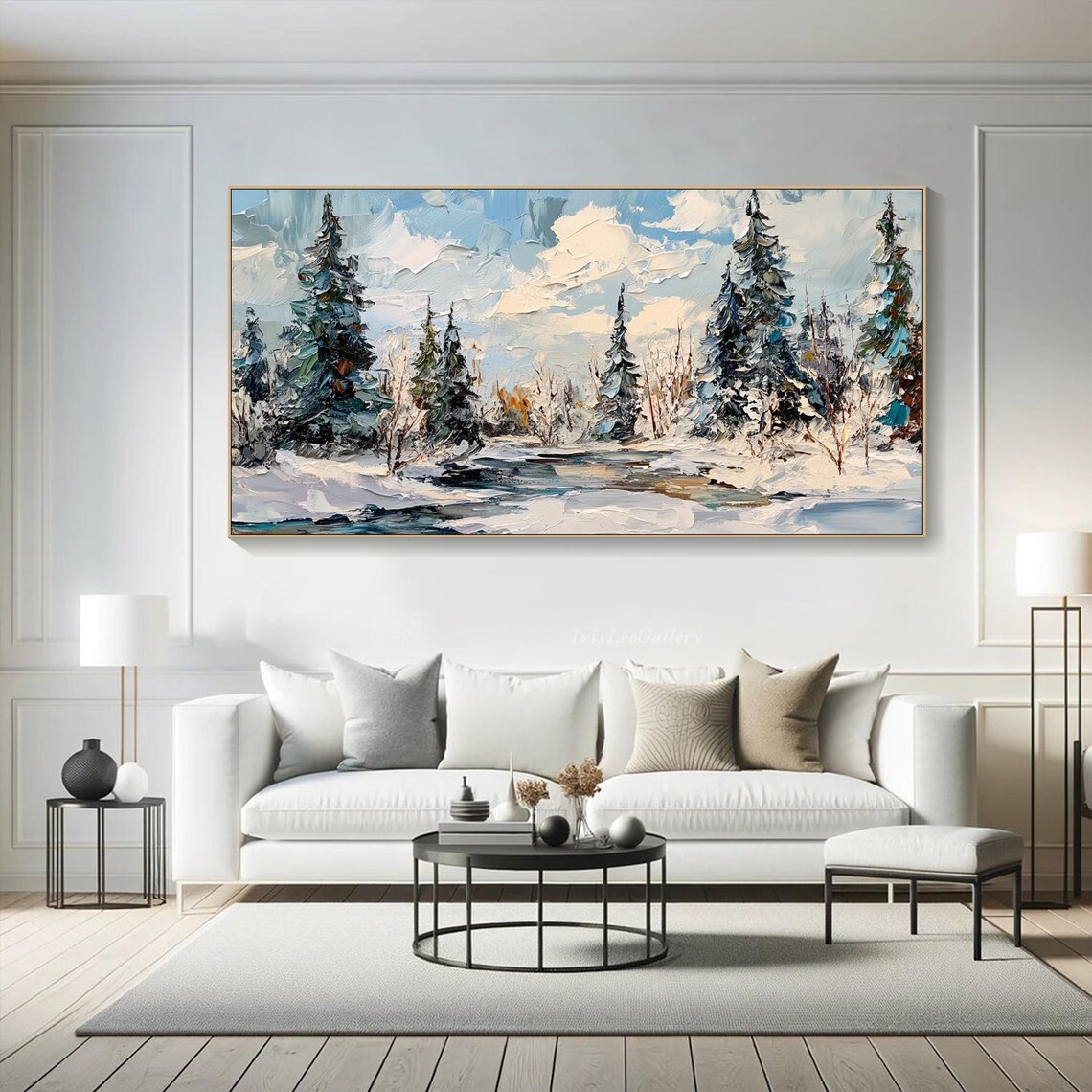 3d Textured Snow Forest Wall Art Original Winter Mountain Painting On Snowy Pine Trees Wall Art Living Room Wall Art Winter Decor - Image 4